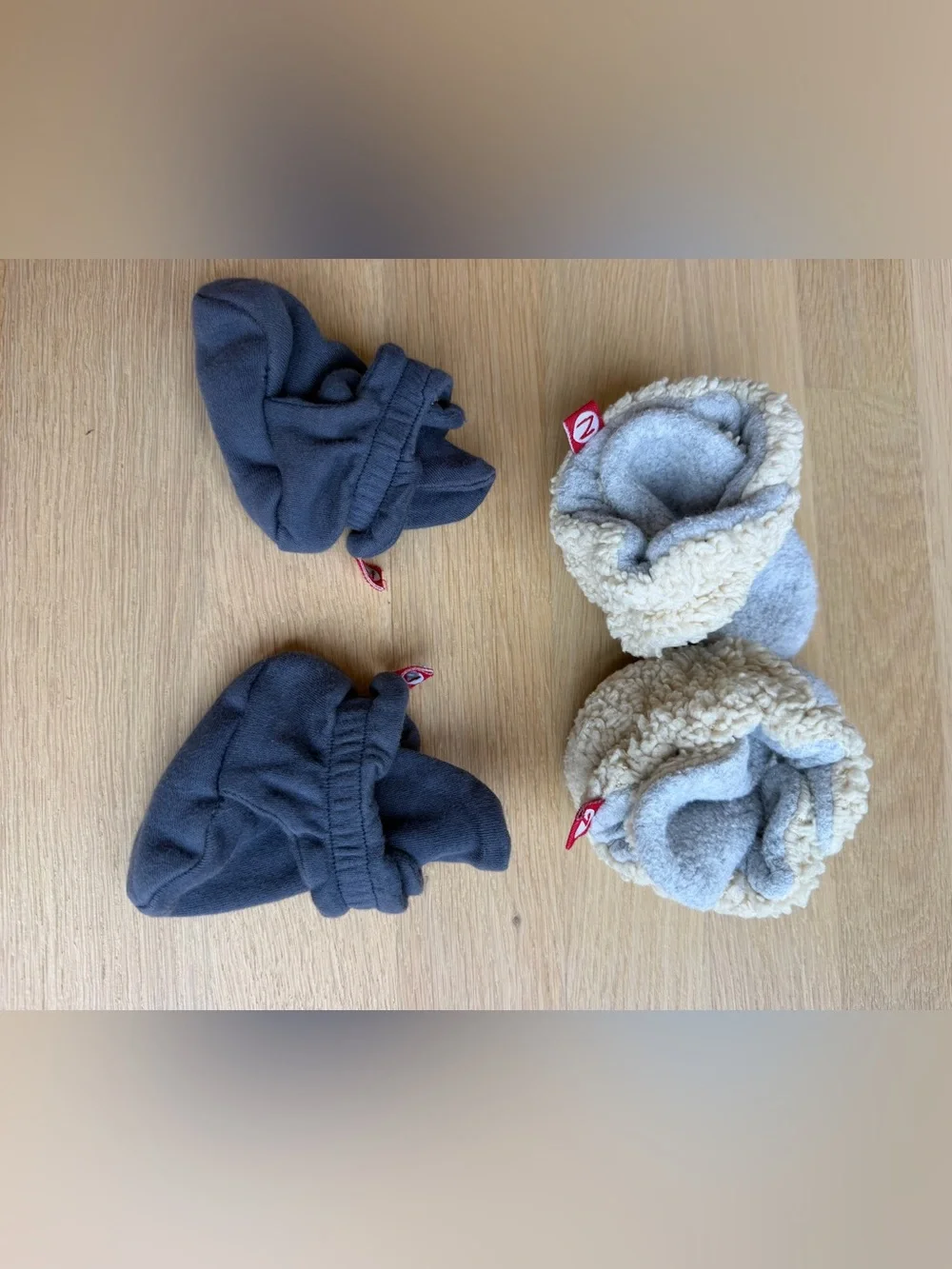 Zutano Booties - 2 pairs Gray and Cream and Navy